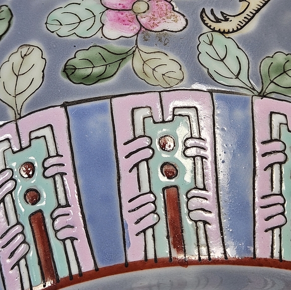 Vintage Rose Medallion Enamelware Vase Hong Kong Chinoiserie Large 14.5 in - Picture 6 of 10